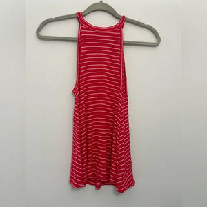 SO RED & WHITE STRIPED SOFT TIE HIGH NECK KEYHOLE M